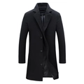 Men's single-breasted mid-length black wool blend overcoat with a notched lapel and three buttons - XS / Black