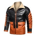 Chaqueta de aviador retro para hombre en cuero sintético con detalles en naranja - S / Negro/Naranja