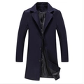 Classic navy blue long wool blend overcoat for men with single breasted three buttons - XS / Navy Blue