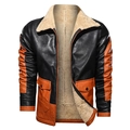 Chaqueta de cuero para hombre con forro polar y paneles en negro y marrón - S / Negro y Naranja Patchwork