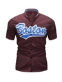 Detalle de la camisa de béisbol Boston burdeos con cuello a rayas y botones frontales - S / Burdeos