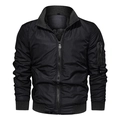 Classic men's black bomber jacket with standing collar and ribbed cuffs in a sleek fit - L / Black