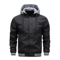 Veste coupe-vent pour homme avec capuche, col baseball et contraste noir et gris - S / Noir