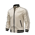 Men's light beige bomber jacket with striped ribbed cuffs and athletic zip pockets - S / Off White