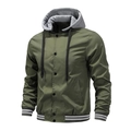 Blouson aviateur vert pour hommes avec capuche grise amovible et poignets rayés - S / Vert Militaire