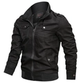 Giacca militare uomo in cotone lavato nero con tasche sul petto e collo alla coreana - M / Nero