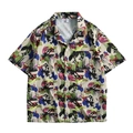 Herenoverhemd met korte mouwen, losse pasvorm, abstracte graffiti-print en Cubaanse kraag - M / Beige Veelkleurige Print