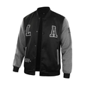 Men's patchwork baseball jacket with LA embroidery and grey raglan sleeves - S / Black/Grey