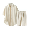 Completo estivo uomo due pezzi camicia e pantaloncini in beige vestibilità morbida - M / Bianco Sporco