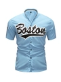 Camisa de hombre azul claro estilo béisbol con estampado de Boston y cuello a rayas - S / Azul claro