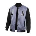 Retro color-block knit varsity jacket with LA patches and snap button closure - S / Gray