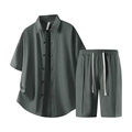 Set estivo da uomo casual due pezzi con camicia a maniche corte e pantaloncini verde grigio - M / grigio scuro