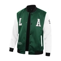 Retro American varsity jacket in green and white featuring L and A letter patches - S / Dark Green/White