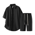 Completo estivo da uomo nero con camicia a maniche corte e pantaloncini con coulisse bianca - M / Nero