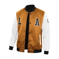 Classic American vintage baseball jacket in brown and white with 3D varsity patches - S / Caramel color