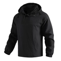 Vista detallada de la textura de gofre negra en la chaqueta con capucha y cordón ajustable - S / Negro
