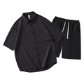 Set estivo nero da uomo con camicia in seersucker e pantaloncini con tasche cargo - M / Nero