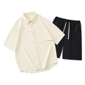 Set estivo da uomo con camicia a maniche corte albicocca e pantaloncini neri - M / Bianco Sporco