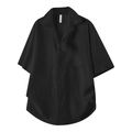 Camisa negra de manga corta para hombre con textura rugosa y cuello de solapa clásico - M / Negro