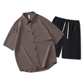Set casual estivo da uomo con camicia marrone e pantaloncini neri con coulisse - M / caffè
