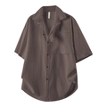 Camisa de hombre de manga corta texturizada en marrón oscuro, ajuste holgado y bolsillo - M / Marrón Oscuro