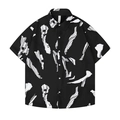 Men's loose Hawaiian short sleeve shirt with black and white abstract splash graphic print - M / Black