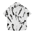 Men's loose Hawaiian shirt with black abstract ink print and short sleeves - M / White
