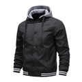 Détail de la veste de baseball à capuche avec cordon gris et boutons-pression noirs - S / Noir