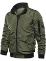 Men's olive green bomber jacket with ribbed cuffs and utility arm pocket on white background - S / Army Green