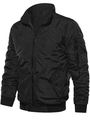 Classic black bomber jacket for men with windproof nylon fabric and ribbed cuffs - S / Black
