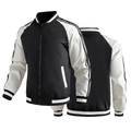 Detail of the black and white baseball jacket with striped ribbed cuffs and zip closure - S / Black