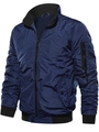 Men's navy blue bomber jacket with zip pockets and ribbed collar on white background - S / Dark Blue