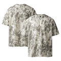 Men's oversize tie-dye V-neck T-shirt with abstract brush print in vintage grey and white - M / Off White