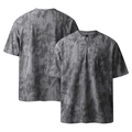 Men's V-neck oversized tie-dye t-shirt in grey gradient with a vintage wash texture - M / Black