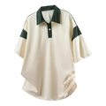 Polo da uomo ampia in tessuto waffle color crema con contrasti verde scuro e bottoni - M / Bianco latte