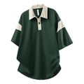 Polo bicolore verde scuro con colletto e dettagli sulle spalle color crema - M / Verde Scuro