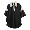 Polo da uomo oversize nera con colletto e bordi a contrasto color crema - M / Nero