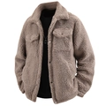 Dicke Sherpa-Jacke für Herren in Dunkelbeige mit Reverskragen und aufgesetzten Brusttaschen - S / Khaki