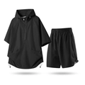 Men's black quick-dry hooded short sleeve sports suit with breathable mesh fabric - 3XL / Black
