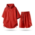 Men's red outdoor athletic set with hooded half-zip short sleeve top and mesh shorts - M / Red