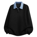 Maglione uomo nero a trecce con colletto a quadri blu e maniche lunghe - M / Nero