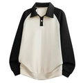 Felpa da uomo taglie forti con colletto a polo in maglia a coste a contrasto bianco e nero - M / Bianco