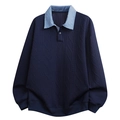 Maglione da uomo blu navy a maniche lunghe con colletto polo a scacchi - M / Blu scuro