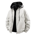 Veste à capuche grande taille beige avec doublure à carreaux et poche sur manche - M / Blanc Cassé