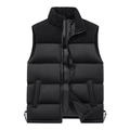 Men's loose black winter puffer vest with stand collar and textured fabric patchwork - M / Black