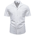 Men's vertical striped short sleeve cotton Cuban collar shirt in white and black - S / White