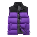 Winter men's puffer vest in purple and black patchwork with warm stand collar design - M / Purple