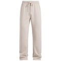 Detail of beige wide-leg sweatpants showing elastic drawstring waist and premium fabric - S / Khaki