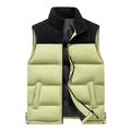 Winter padded puffer vest in sage green and black color block with stand collar design - M / Green