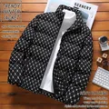 Men's winter puffer jacket in black with white monogram print and quilted design - M / Black
